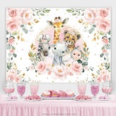 Rosa Blumen Und Safari Tiere Babydusche Hintergrund